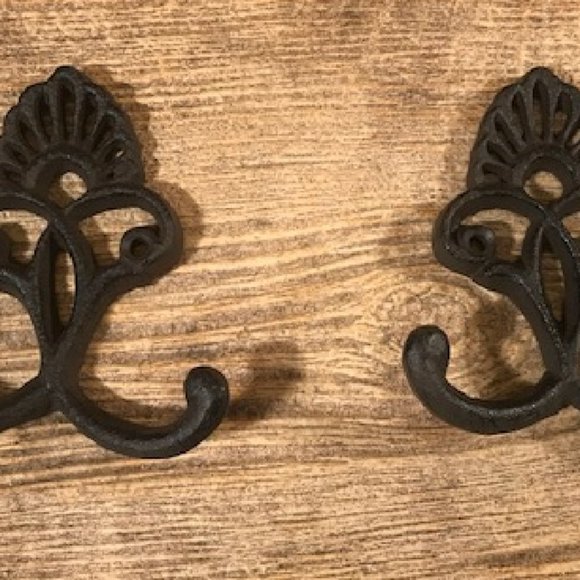 Two (2) Crown Double Cast Iron Wall Hook 4 3/4"tall x 4" wide Two (2) 10254 - Picture 2 of 16